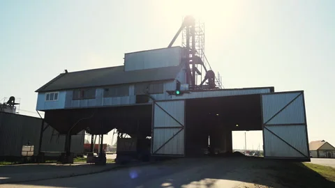 Grain Processing Facility with Industrial Handling Equipment. Stock Footage 346797375