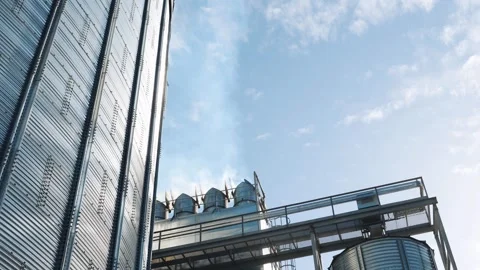 Grain processing plant with silos and ventilation units. Stock Footage 320115815