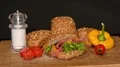 grain roll bun with salami and paprika on turntable 4k or 4k+ Resolution