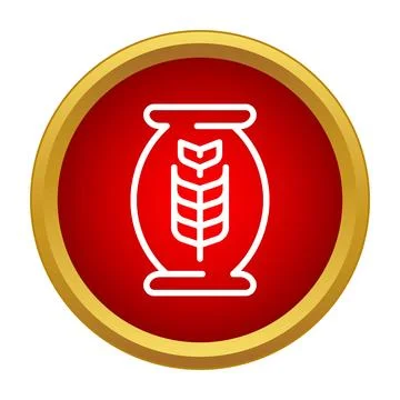 Grain sack icon presenting wheat ear in red circle Stock Illustration