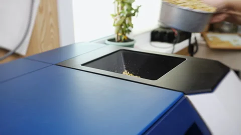 Grain Sample Poured Into Analyzer for Agricultural Quality Testing. Vídeo Stock 345040612