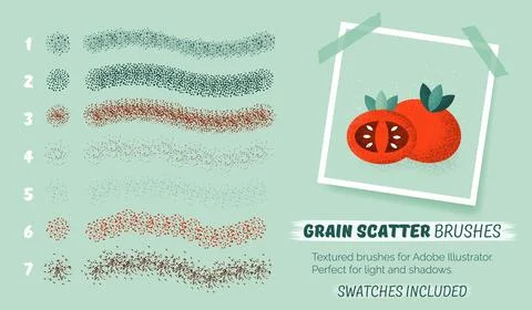Grain scatter brushes. Set of abstract grunge textures. Illustrazione stock