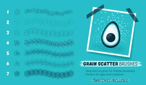 Grain scatter brushes. Set of abstract grunge textures. Stock Illustration