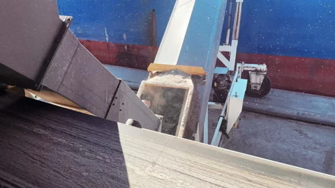 Grain seeds loading with elevator. Grain wheat loading to bulker ship hold Stock Footage 275075999