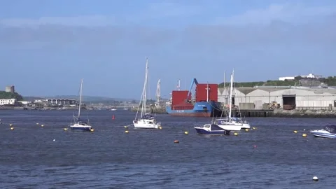 Grain ship being unloaded alongside a quay, Plymouth England Stock Footage 137737078