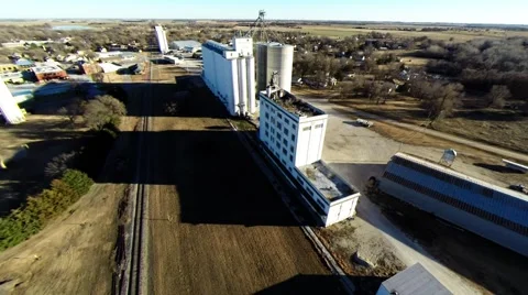 Grain silo fly over Stockbeeldmateriaal 44466601