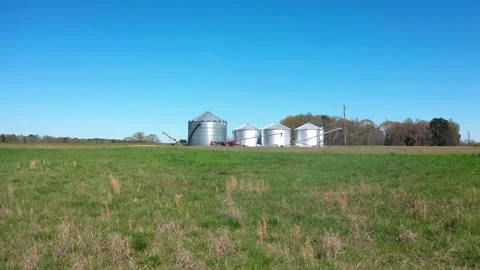 Grain Silo - Ground to Sky Push In - Feeding Alabama Aerial Footage Stock Footage 151332598