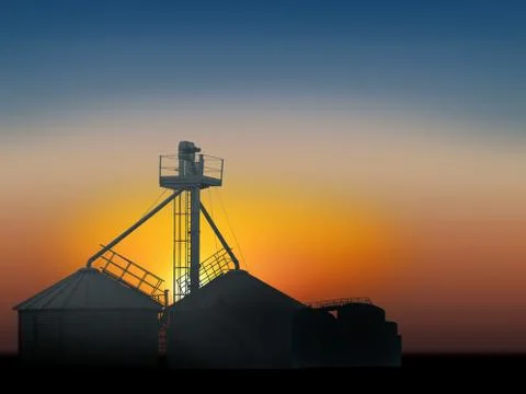 Grain silo in the sunset Stock Photos