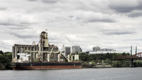 Grain Silo Willamette River Timelapse - 8K ProRes 444 Stock Footage 157572861