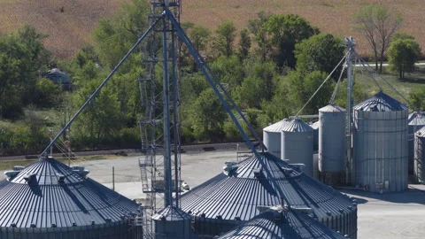Grain Silos And Farm Fields, Hassard Elevator Agricultural Service In Missouri Stock Footage 323269698