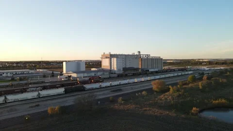 Grain silos and train tracks in Wisconsin Stock Footage 163877148