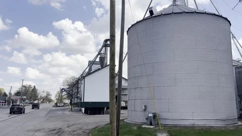 Grain silos on a cloudy day. Stock Footage 345113317