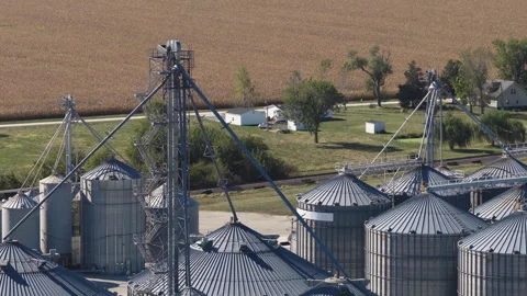 Grain Silos, Hassard Elevator Company In Missouri, USA - Drone Shot Stock Footage 323269910