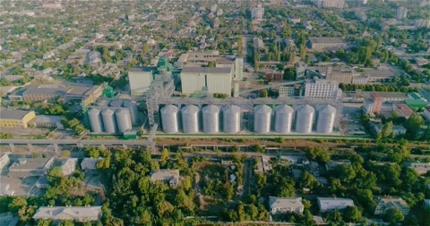 Grain storage from the air. Large grain storage from a drone. Grain storage in Stock-Footage 289192863