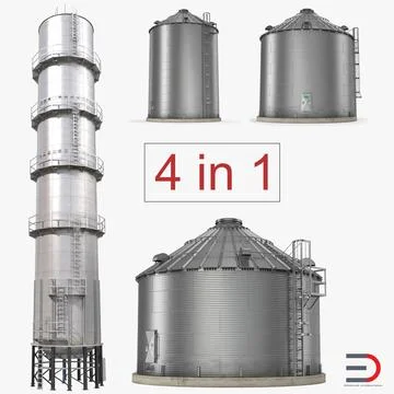 Grain Storage Bins Collection 3D Model