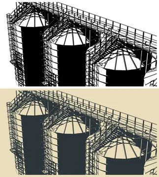Grain storage facility close up Stock Illustration