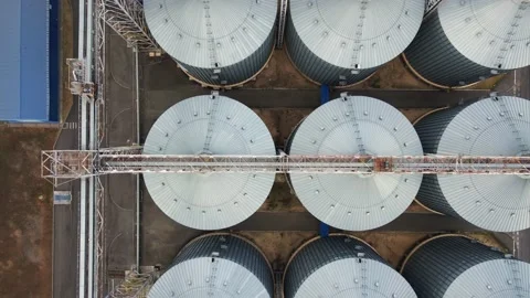 Grain storage in large silos aerial view. Elevator with grain Stock Footage 161434867