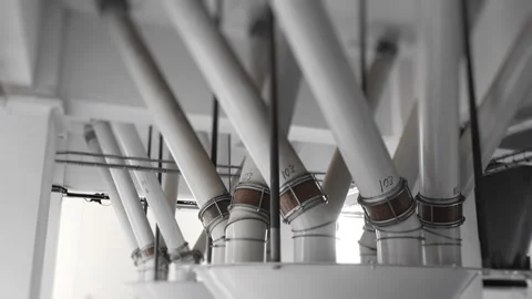 Grain is supplied through pipes to the mill. Stock Footage 278254976