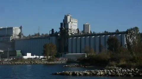 Grain Terminal onshore facility, silo towers in Vancouver BC Canada Stock Footage 53048977