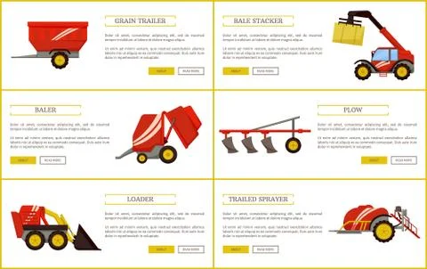 Grain Trailer Bale Stacker Set Vector Illustration Stock Illustration