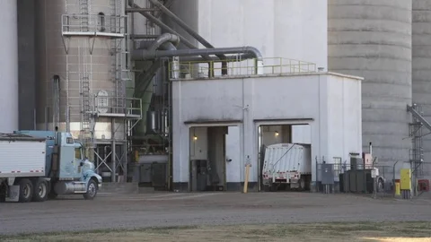 Grain Truck approaches Grain Elevator Stock Footage 73024377