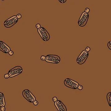 Grain wheat wooden spoon vector seamless pattern 스톡 일러스트