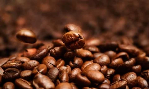 Grains of coffee close-up. Stock Photos