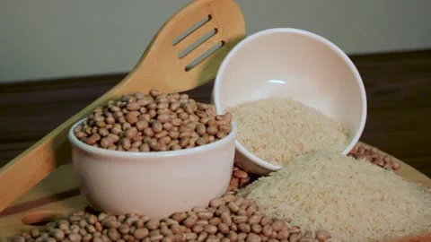 Grains of rice and beans, composition with rotation. Stock Footage 133898052