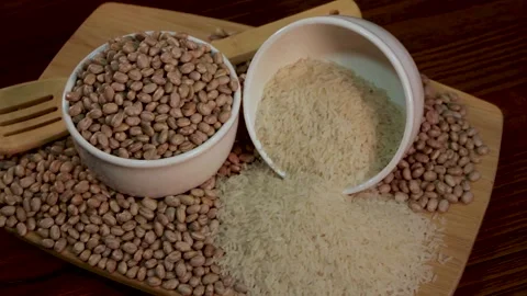 Grains of rice and beans, composition with rotation. Stock Footage 133898285