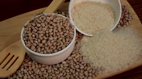 Grains of rice and beans, composition with rotation. Stock Footage 133898354