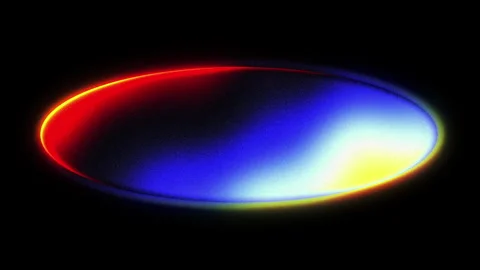 Grainy abstract oval glow loop background, gradient yellow red and blue 4k Video stock 328017893