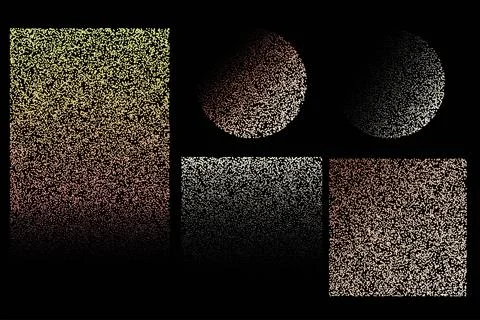 Grainy gradient halftone shapes set with noise texture overlay Stock Illustration