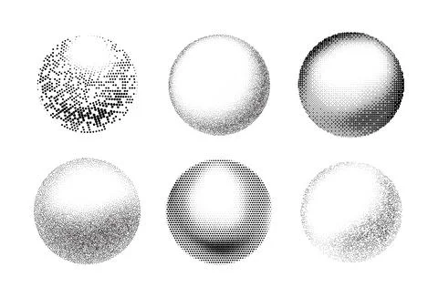 Grainy gradient pattern from dots circle shape vector set, black dot grain Stock Illustration