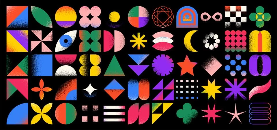 Grainy gradient vector shapes, retro futuristic design elements. Abstract イラスト素材