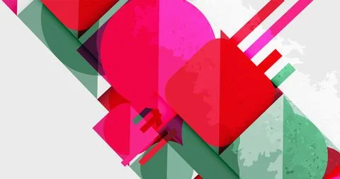 Grainy stain texture geometric abstract background with circles, squares and Stock Illustration