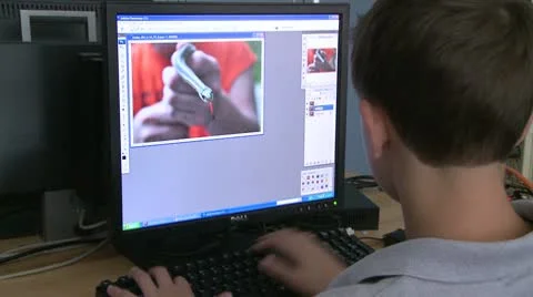 Grammar school student looking at computer screen (1 of 3) Stock Footage 10355178