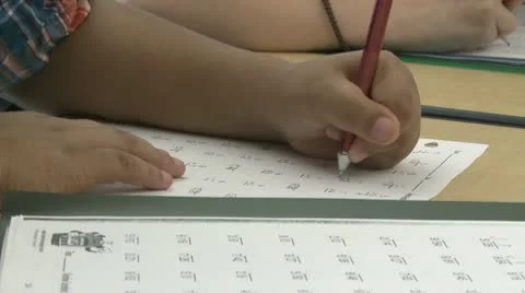 Grammar school student taking math test (1 of 2) Stock Footage 8978934