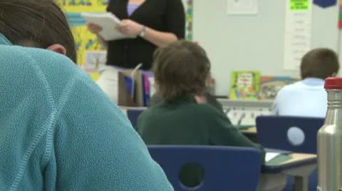 Grammar school students working in classroom (3 of 4) Stock Footage
