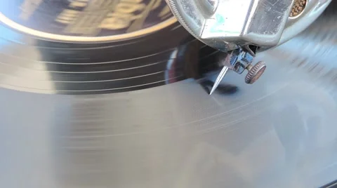 Gramophone close up, The end of record. 1080p Video stock 42888566