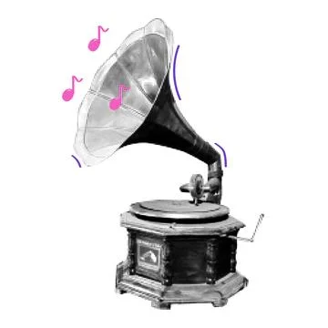 Gramophone halftone collage element. Grunge cut out shape with dotted textu.. Stock Illustration