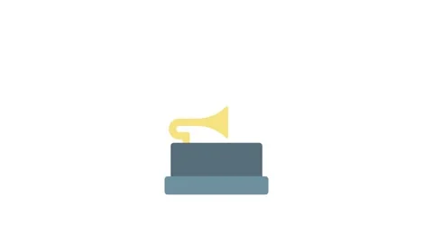 A gramophone icon featuring a bright yellow horn, symbolizing vintage music.. Stock Footage 333233280