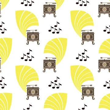 A gramophone icon is an old type of record player. Seakless pattern of classical Stock Illustration