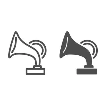 Gramophone line and solid icon, Music festival concept, Music Award sign on イラスト素材