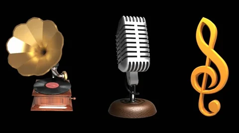 Gramophone, microphone, treble clef, loop, alpha Stock Footage 41141561
