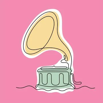 Gramophone one line colourful vector illustration Stock-Illustration