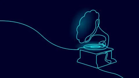 Gramophone one line drawing design. Continuous contour record player vintage Stock Illustration