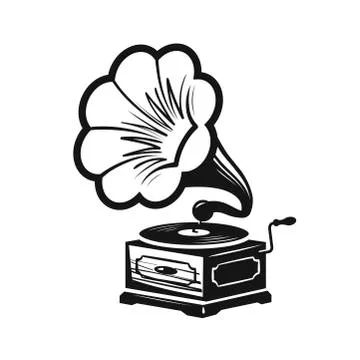 Gramophone, phonograph logo or label. Record player icon. Music concept vector Stock Illustration