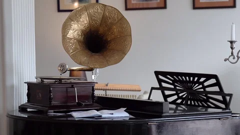 Gramophone on the piano Stock Footage 115723532