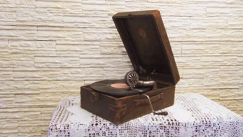 A gramophone plays Stock Footage 121733148