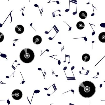 Gramophone record and music notes on a white background. Stock Illustration